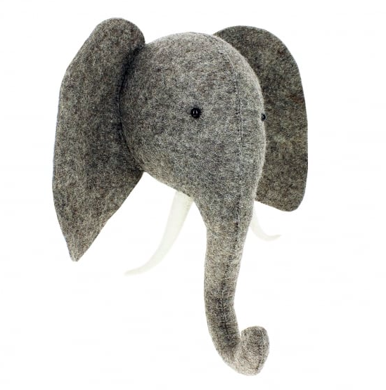 Grey felt wool elephant head felt-elephant-head