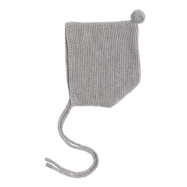 Knit bonnet baby-grey-knit-pom-pom-bonnet