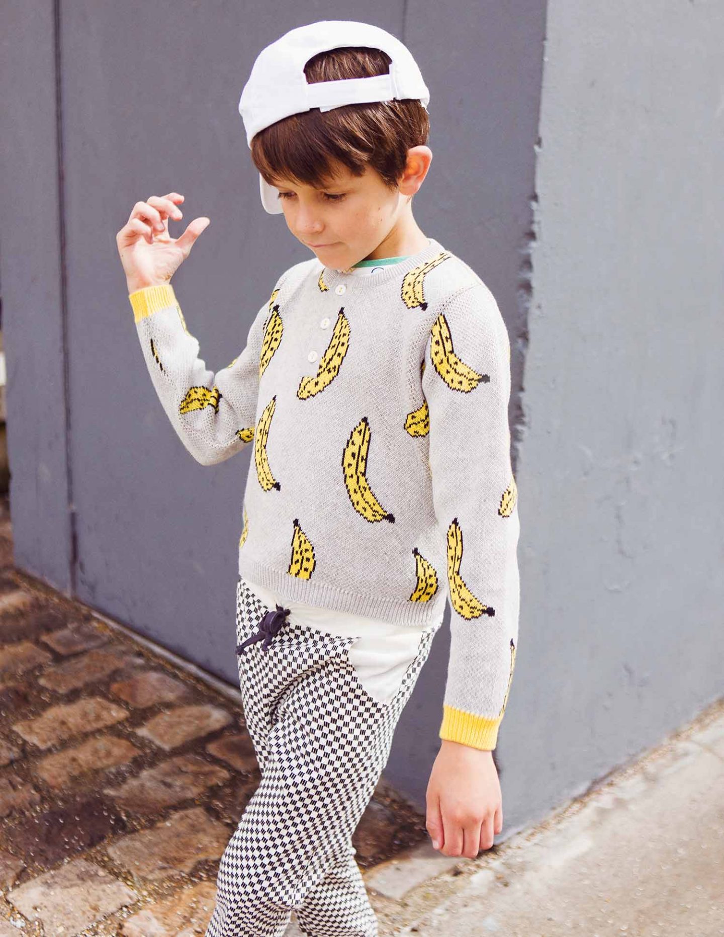 Light grey jacquard pullover banana-print-jumper