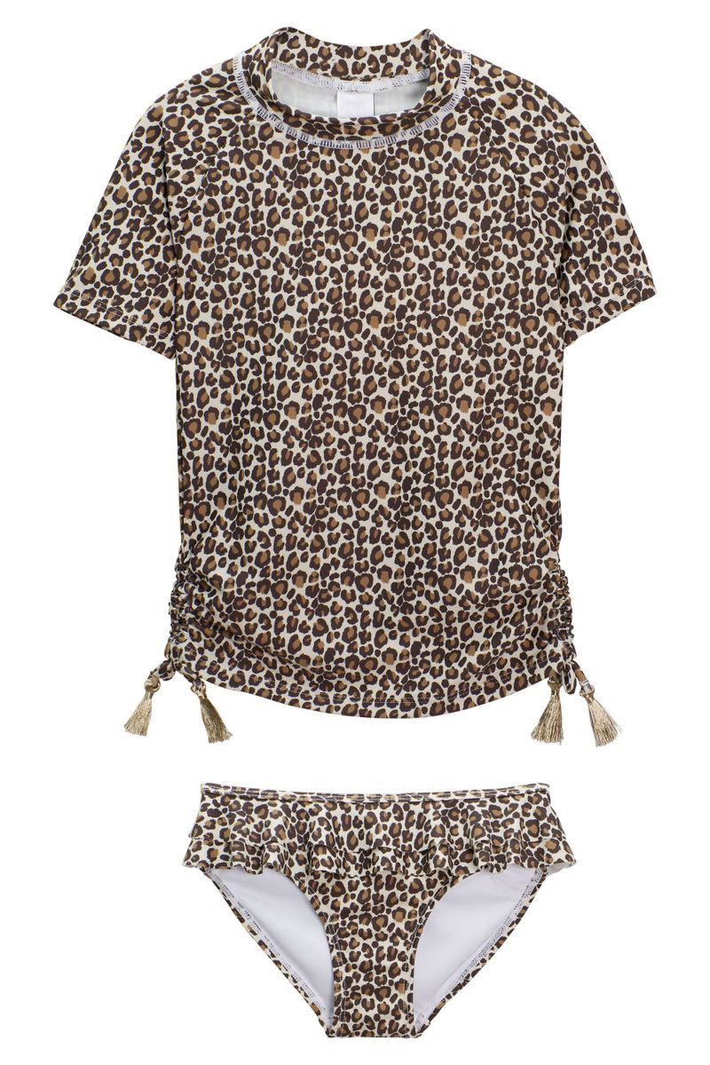 Animal print sunsafe two piece leopard-rash-vest-swimwear