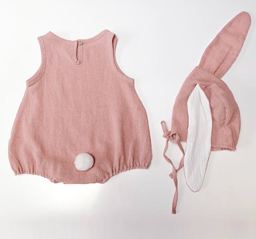 Linen romper and bonnet set baby-rabbit-romper-and-bonnet