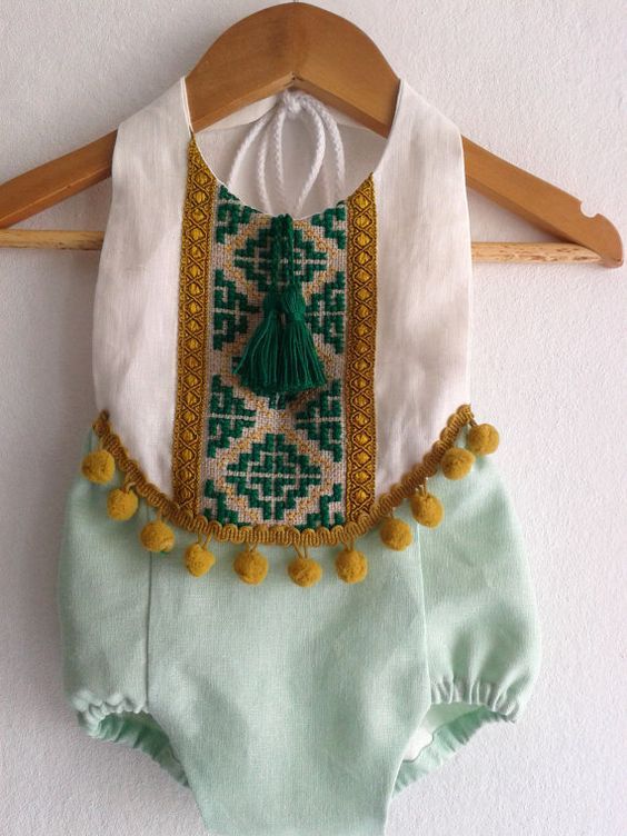 Mint green baby girl romper festival-romper