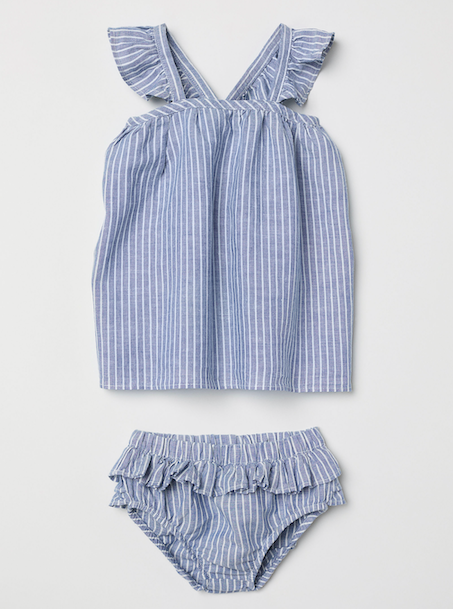 Dress and bloomers blue-striped-baby-set