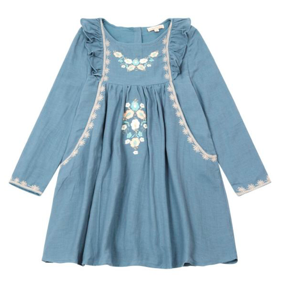 Grey blue dress grey-blue-embroidered-smock-dress