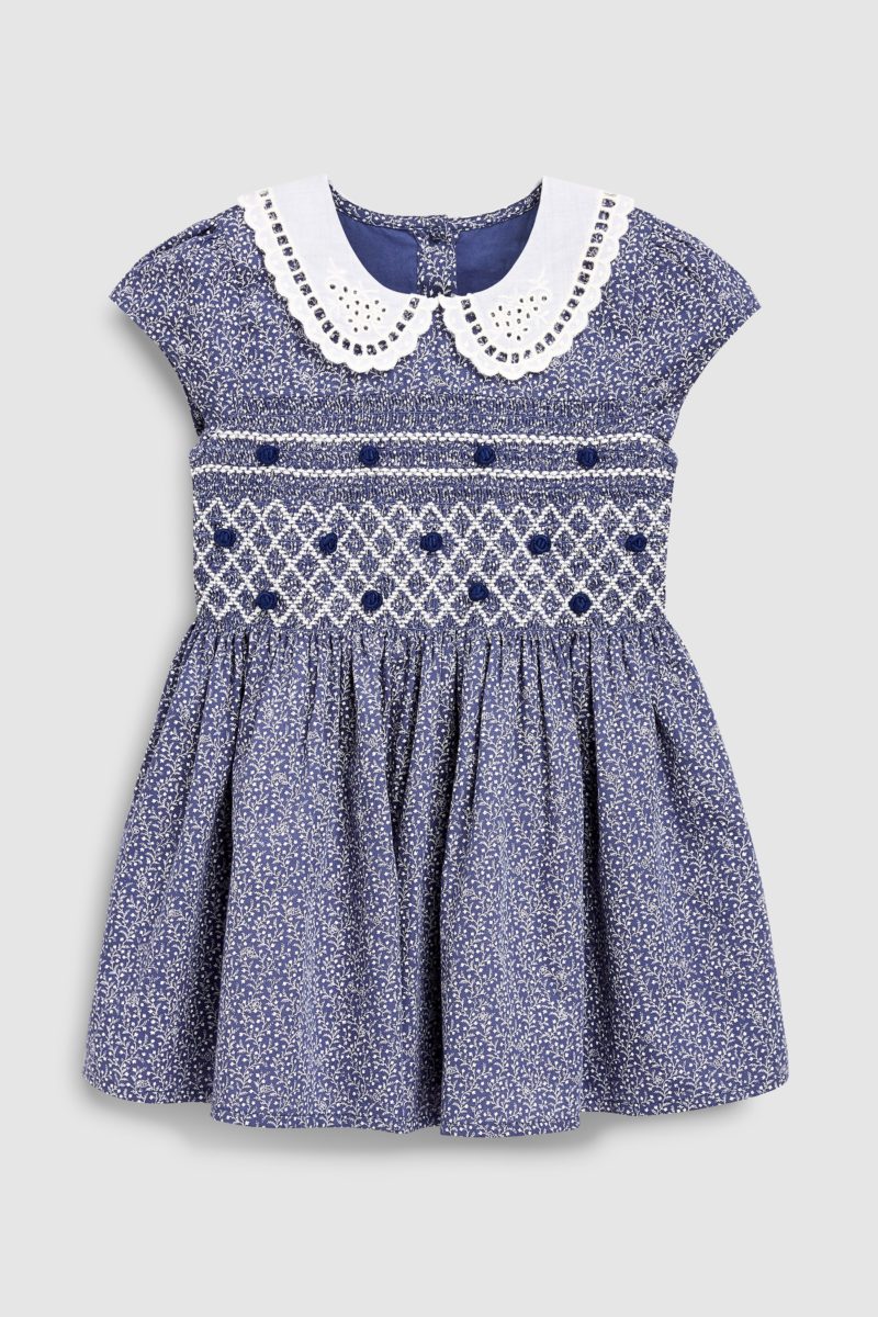 Navy shirred collar dress blue-smocked-collar-dress