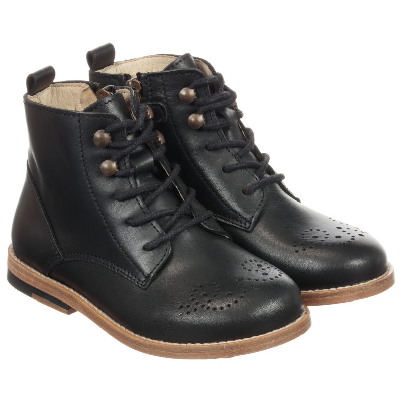 girls-black-leather-lace-up-boots
