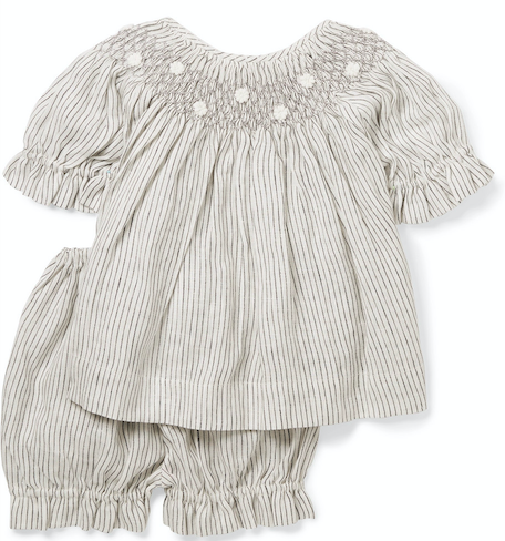 Smocked striped linen short set girls-smock-short-linen-set