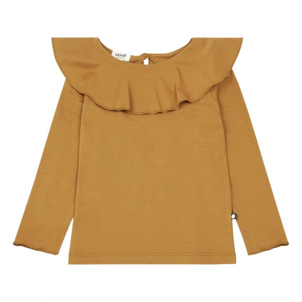 Mustard frill top ruffled-organic-pima-cotton-t-shirt