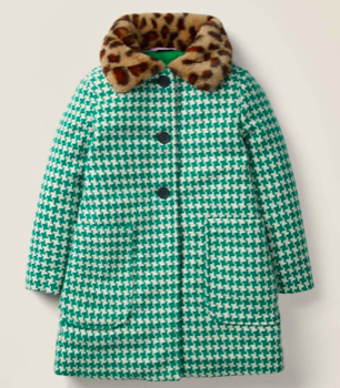 Wool check fur collar coat wool-check-leopard-fur-collar-coat