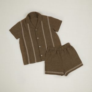 khaki linen shirt and shorts set