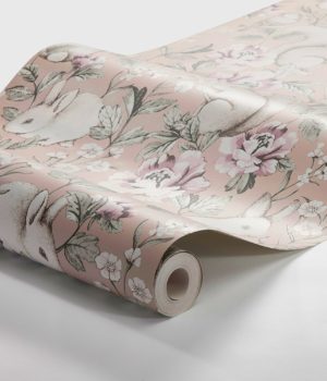 Pink rabbit whimsical kids wallpaper