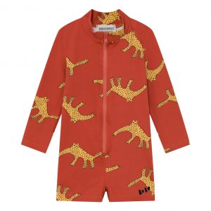 leopard print long-sleeve baby swimsuit