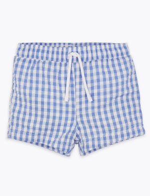 Blue gingham baby swim shorts