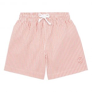 Red seersucker boys swim trunks
