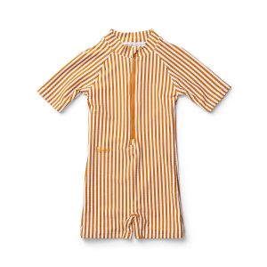 Seersucker striped baby all in one swimsuit
