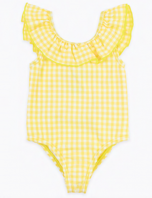 Yellow gingham frill baby swimsuit