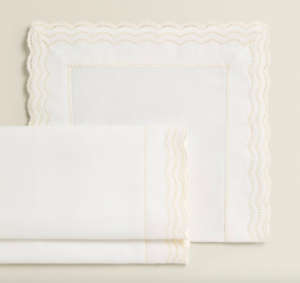 Embroidered scallop edge cot sheets