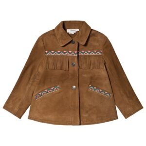 Brown suede fringe embroidered jacket