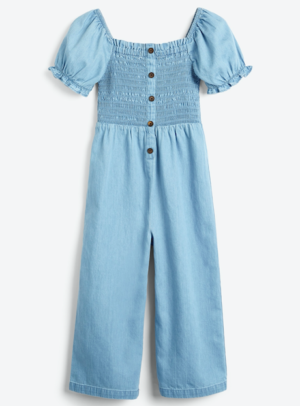 Denim shirred jumpsuit