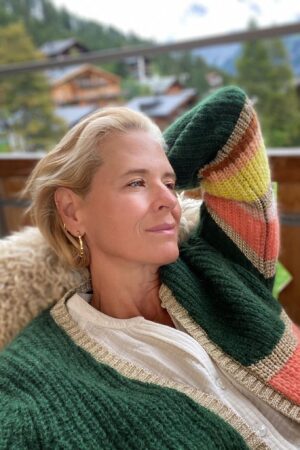 Green mohair stripe cardigan