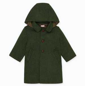 Green wool hooded coat