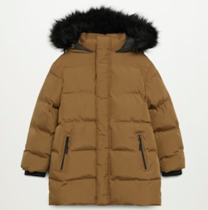 Ochre faux fur hood quilted boys coat