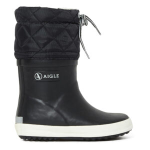 Black fur-lined kids rain boots