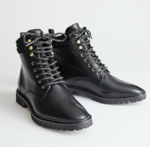 Black leather lace up boots