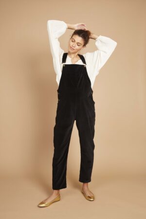 Black velvet maternity dungarees