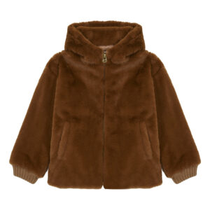 Brown faux fur hooded coat