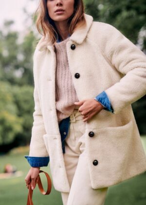 Cream faux fur coat