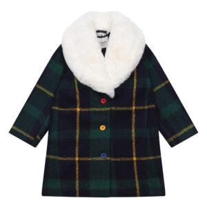 Green check coat with faux fur collar