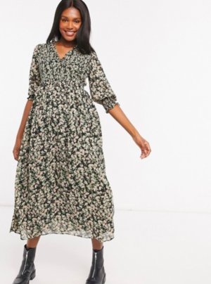 Floral print smock maternity midi dress