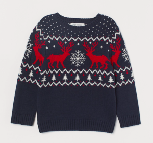 Navy jacquard reindeer jumper