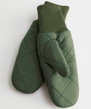 Khaki quilted mittens