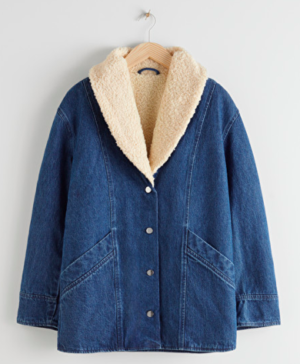 Denim shearling collar coat