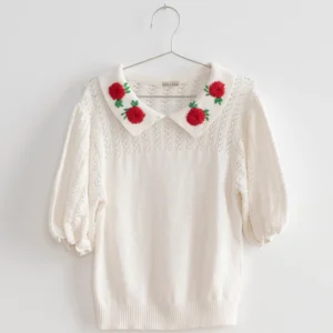 white embroidered girls top with collar