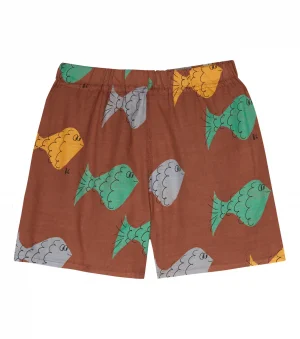 brown fish print shorts