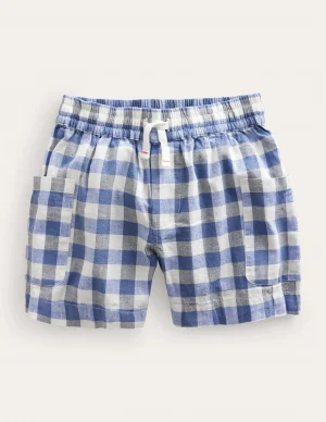 kids blue check shorts
