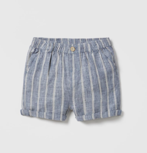 kids blue linen striped shorts
