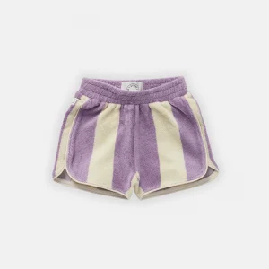kids purple towelling striped shorts