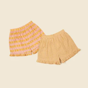 stripe check frill shorts