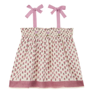 purple embroidered smocked strap top