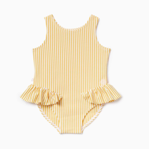 baby seersucker mustard frill swimsuit