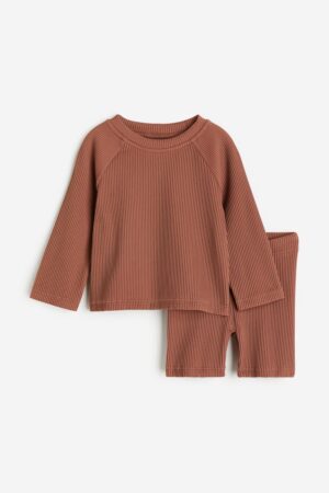 brown ribbed baby swim set