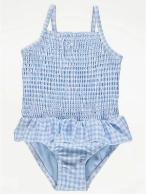 blue gingham shirred swimsuit