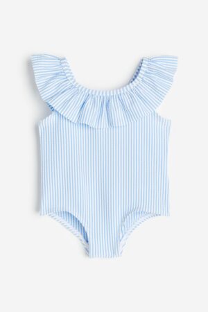 baby blue white striped swimsuit