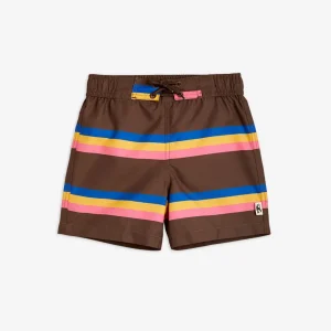 brown striped swim shorts