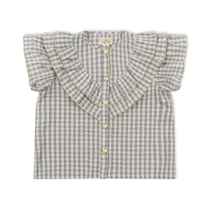 gingham frilled blouse