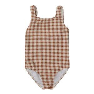 girls brown gingham swimsuit